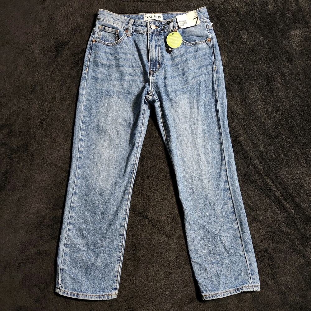 NWT S.O.N.G. Womens High Rise Straight Leg Crop Jeans Size 7/28